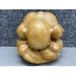 Hand carved wooden Orang Malu Yogi man Buddha, the shy/modest man art - H20cm