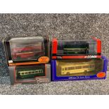 4x diecast vintage buses to include Roe Trolley bus and Plaxton coach