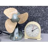 Vintage industrial electric fan & Smiths stop clock