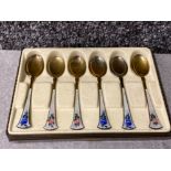 6 guilloche enamel silver gilt demitasse spoons design by Axel Holmen Sande fjord Norway