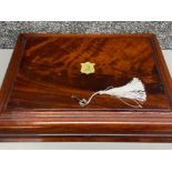 Mahogany case with brass inlay by P.G.Dodd & Son, with key - 37x28.5cm