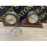 2x vintage mantle clocks in oak & inlaid mahogany