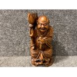 Tall 14.5” carved Chinese hardwood figure of Buddha as a lamp base