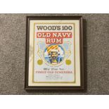 Rare Wood’s 100 Old Navy Rum advertising mirror, finest old Demerara, 35x46.5cm