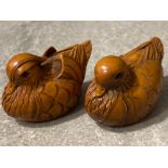 2x Japanese handmade wood carving Netsuke’s - pair of ducks