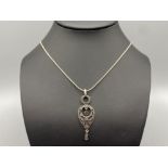 Silver and marcasite pendant and silver chain, 7.7g 47cm