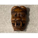 Japanese handmade wood carving Netsuke - Tribal Demon Mask