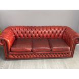 Fitzgerald Delmar red leather 3 seater chesterfield sofa