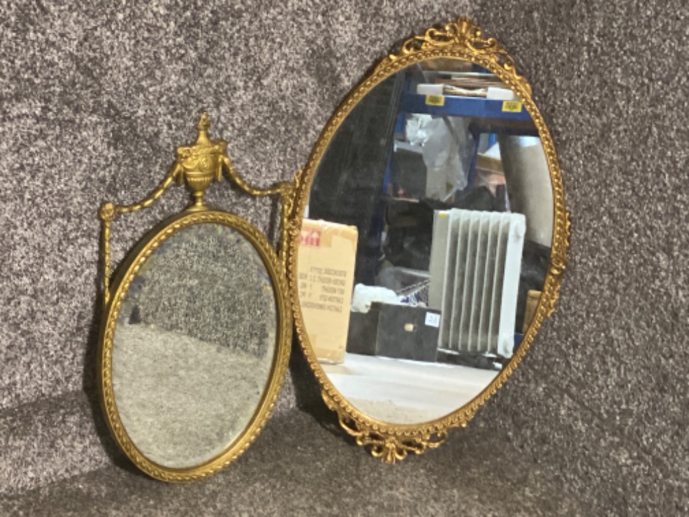 2x vintage gilt framed oval shaped mirrors (smaller one with bevelled edge) 24.5x43cm & 33x53.5cm