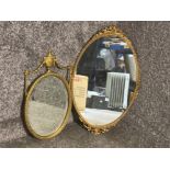 2x vintage gilt framed oval shaped mirrors (smaller one with bevelled edge) 24.5x43cm & 33x53.5cm