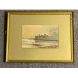 Gilt framed antique watercolour painting of Tynemouth Priory by local artist C.George, signed &