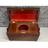 Georgian Mahogany ‘Sarcophagus’ tea caddy - Brass inset and bun feet