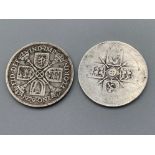 2x silver one florin coin, 1x dated 1929