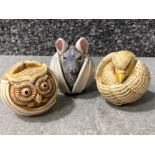 3x Harmony Kingdom crushed marble Roly Poly trinket boxes includes Fang Bat, Mostel Owl & Liz the