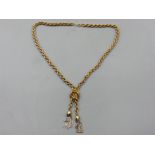 18ct yellow gold necklace with white gold twin tassel pendants - 46cm Length, 27.5G