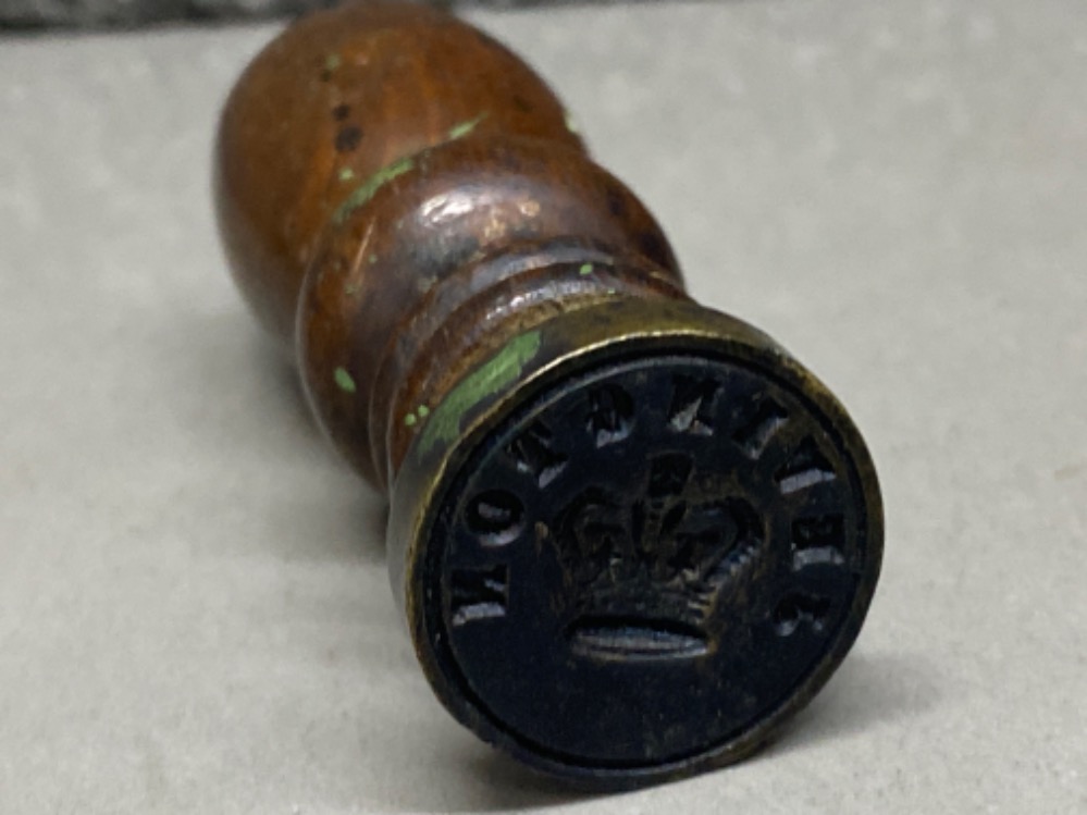 Antique wood and brass crown seal - Image 2 of 2