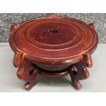 Vintage large wooden circular shaped Chinese plant stand base - 28cm diameter x 14cm Height