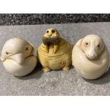 2x Harmony Kingdom trinket boxes includes Mae the Dolphin, Cyril the Seal plus Jiggles the Walrus by