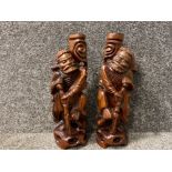 Vintage pair of carved Japanese hardwood figures of Travellers as lamp bases 15”
