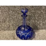 Well cut cobalt to clear onion shape Bohemian decanter and stopper