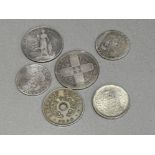 Total of 6 silver coins includes 1905 2 shillings, 1896 & 1900 1 shillings, 1944 one Rupee coin etc