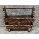 Vintage hand carved wooden magazine rack