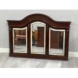 Mahogany framed trio panel over-mantle mirror - 128x92cm