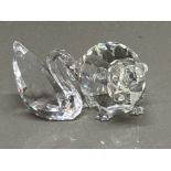 2x Swarovski Crystal glass animal ornaments - the Beaver (missing 1 eye) & Swarovski Swan mascot