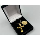 Two gold plated religious pendants including Stan Hope of Lord’s Prayer & gold plated chain