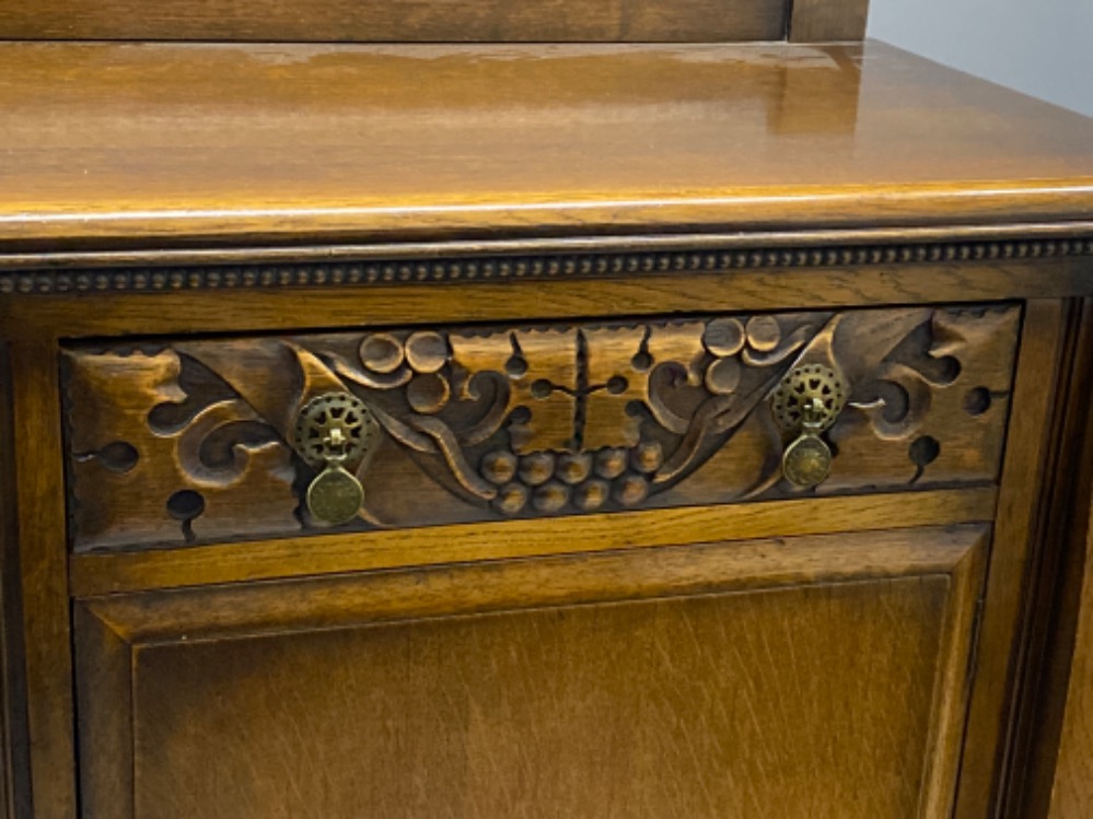 Antique Carved oak sideboard fitted 2 drawers & below cupboards, from St. Cuthbert's Church, - Bild 2 aus 3