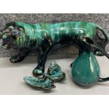 Large Blue Mountain Pottery tiger ornament (H20cm x L47cm) together with Blue Mountain Butterfly &