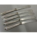 Set of 5 antique hallmarked Birmingham silver handled knives - dated 1916 - 125.1g gross