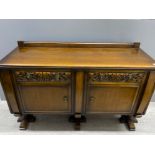 Antique Carved oak sideboard fitted 2 drawers & below cupboards, from St. Cuthbert's Church,
