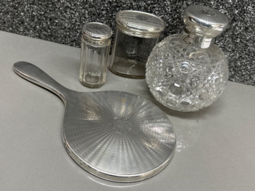 Lot comprising of 4x dressing table items all London silver includes 1922 silver backed hand mirror,