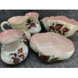 5 pieces of Maling lustre “Coleus pattern”, includes bowl, flower holder, jug & pair of vases