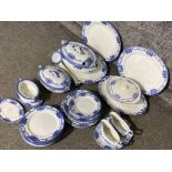34 pieces of blue & white Cetem ware (Maling) dinnerware, includes meat plates, tureens etc
