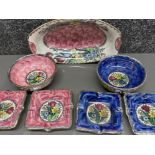 7 pieces of Maling lustre ware - in pink & blue