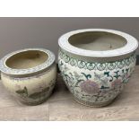 2x porcelain floral Patterned fish bowls - D31xH25 & D41xH36cm