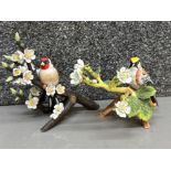 2x Franklin Porcelain bird ornaments - Chestnut-sided Warbier 1980 & European Goldfinch 1979