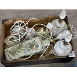 Box containing Indian tree table lamp, studio pottery lamp, Denby jar etc