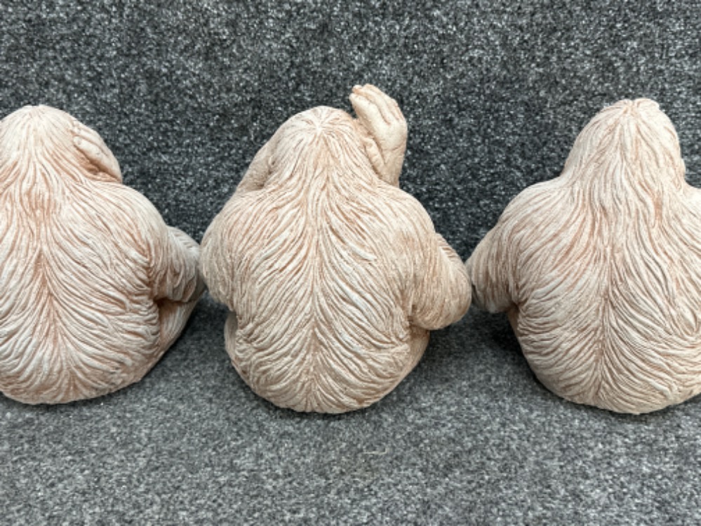 Set of 3 wise monkeys stone garden ornaments (Orangutans) see, hear & speak no evil - H22cm - Image 2 of 3