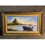 Oli on board Dallas K Taylor painting titled ‘Lindisfarne’ 76x45.5cm