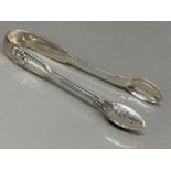 Victorian hallmarked Birmingham silver sugar tongs dated 1891, 80.2g