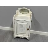 Painted white mirrored back pot cupboard with twin handles