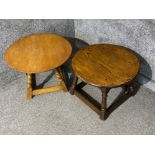 2x circular topped occasional/lamp tables in dark & light oak