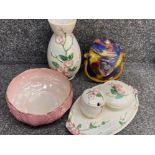 Total of 6 pieces of Maling lustre ware, including lidded barrel, pink bowl & 4 matching pieces