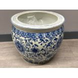 Large vintage oriental blue & white porcelain fish bowl - Height 34cm x Diameter 41cm