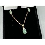 9ct gold Jade & Diamond set pendant on 9ct gold chain with matching stud earrings - 3.2g gross