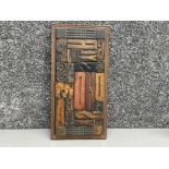 Antique wooden letter press / printers block - vertical wooden wall hanging frame, 31x15cm