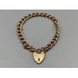 9ct gold hallmarked Albert bracelet with heart padlock (19.9g)